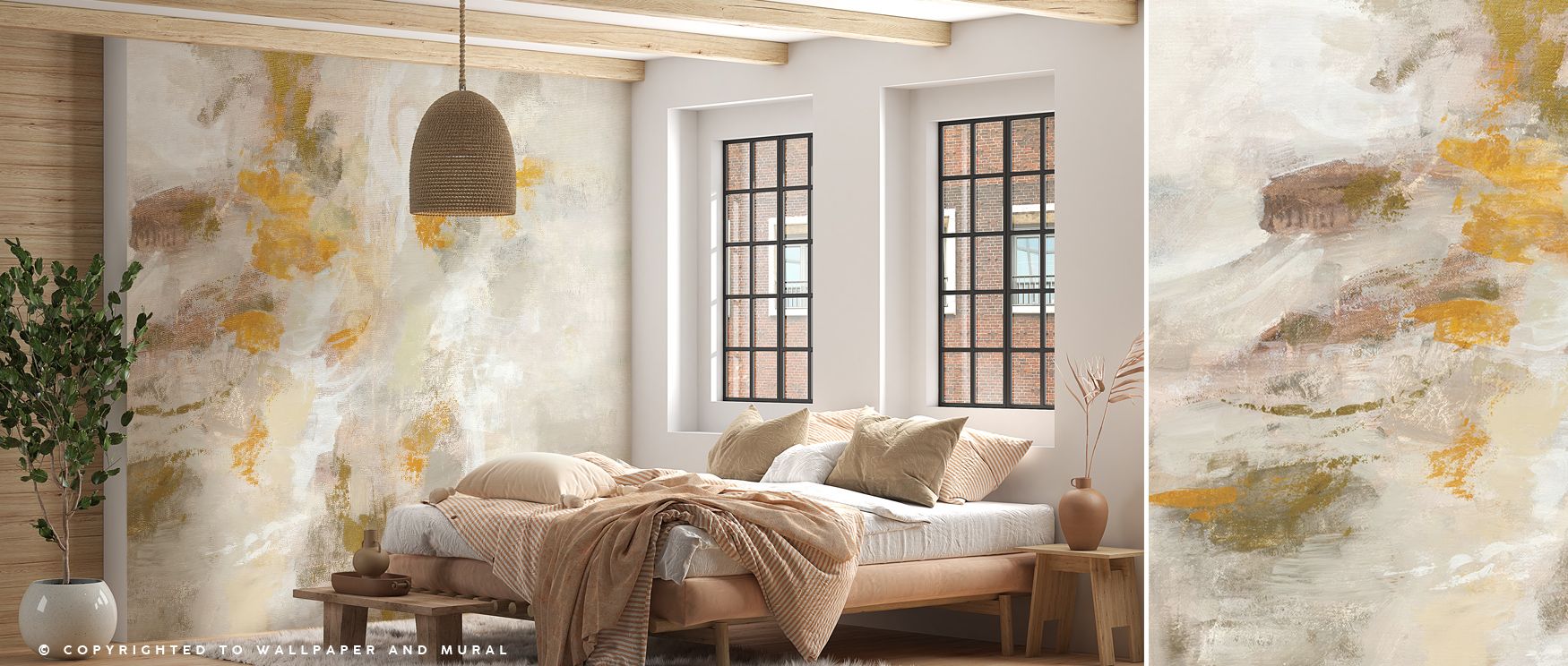 Through Traces of Gold Luxurious Pattern Wallpaper, golden flourishes emerge gracefully across the design, adding depth and vibrancy. The shimmering accents balance sophistication with artistry, enriching walls with elegance. This radiant presence offers 