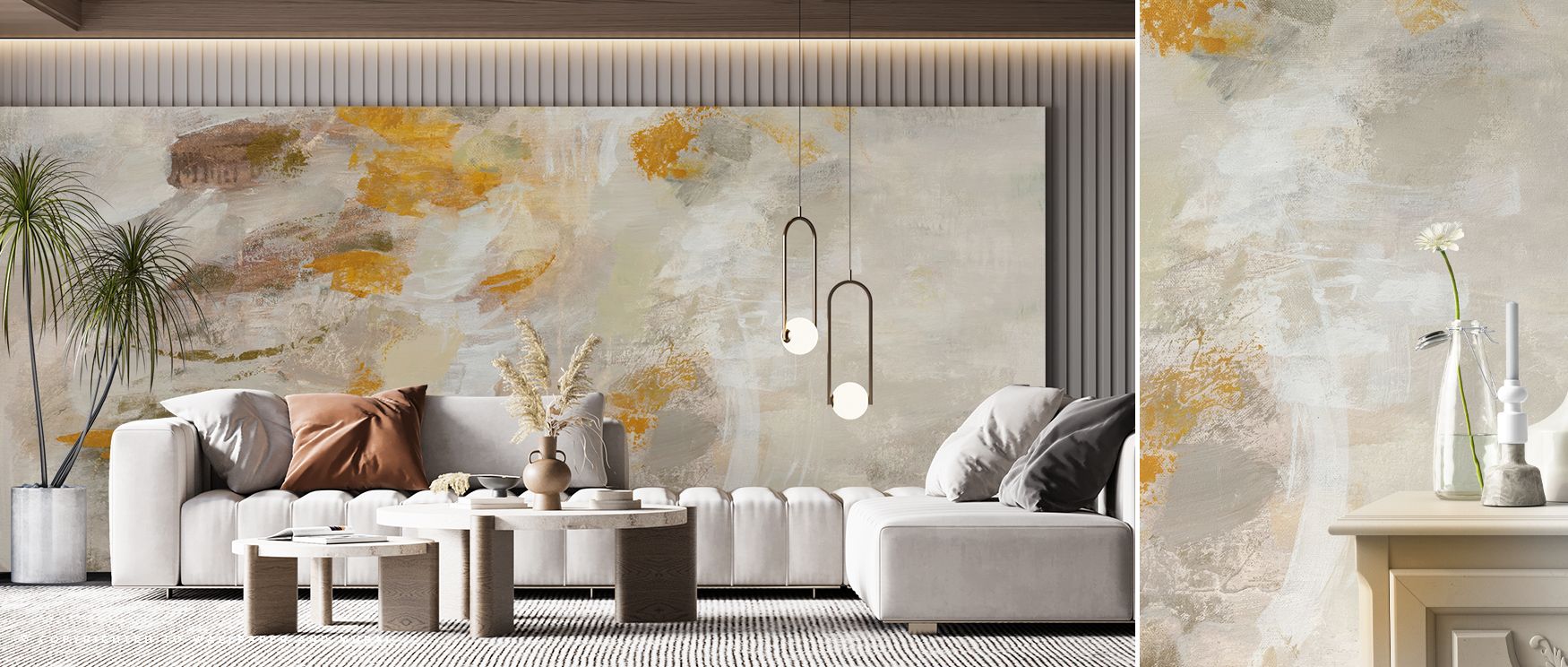 In Traces of Gold Luxurious Pattern Wallpaper, golden strokes shimmer across rich tones with refined artistry. The design creates atmosphere filled with elegance, enhancing walls with decorative charm. Interiors glow with sophistication and culture, offer