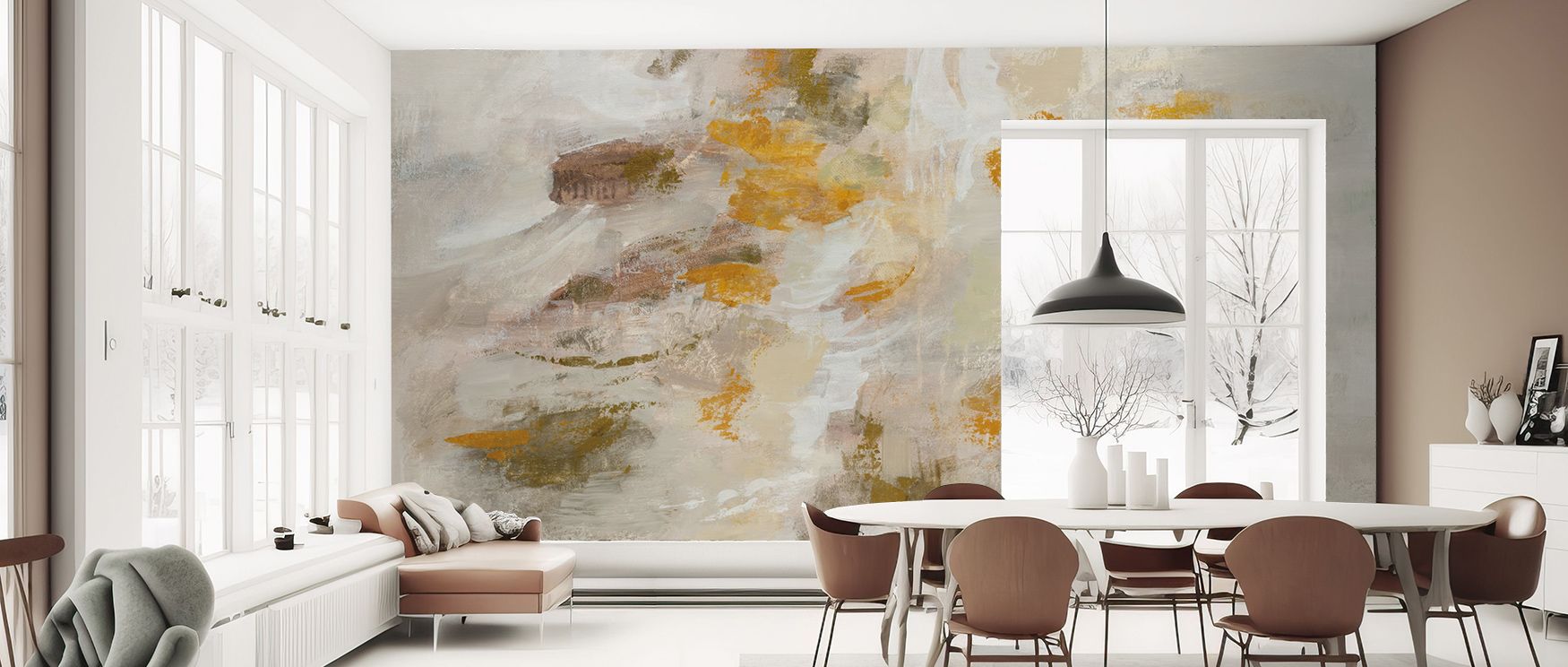 The Traces of Gold Luxurious Pattern Wallpaper embodies balance between shimmer and shadow, creating luminous rhythm that enriches walls with elegance. This radiant composition offers interiors cultured ambiance, turning spaces into refined showcases of a