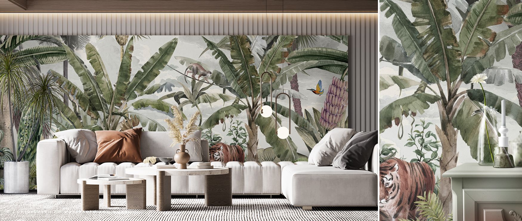Tropic Fantasy Wallpaper reveals tropical presence through detailed foliage, producing imagery that enriches bedrooms or living rooms with atmosphere of decorative charm, vibrancy, and timeless artistry. 