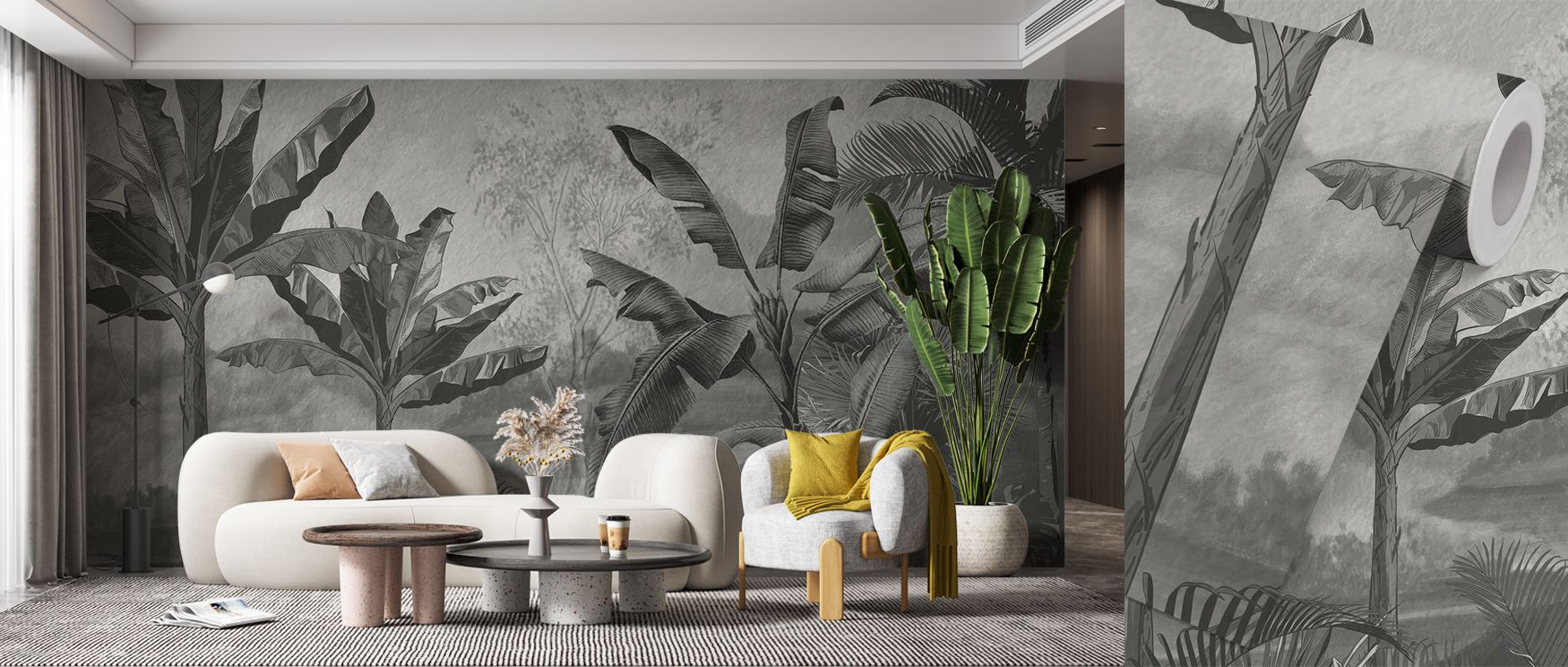 Tropical Banana Plant Sketch Botanical Wallpaper radiates with natural charm as leaves stretch gracefully across walls in refined rhythm. The sketch style enriches interiors with calm presence, enhancing atmosphere through botanical artistry. Its serene i