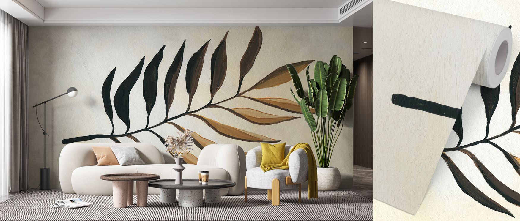 Tropical Leaf I Botanical Pattern Wallpaper glows with elegance as leaves stretch across walls in flowing rhythm. The design enhances atmosphere with calm artistry, enriching interiors with refined decorative charm. Its botanical imagery creates inviting 