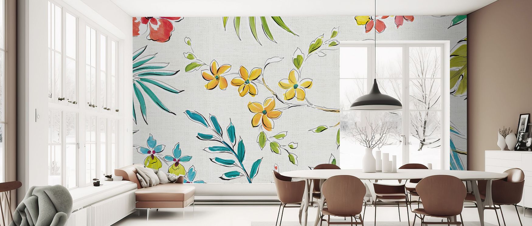 Tropical Oasis II White Serenity Wallpaper embodies elegance with foliage flowing across surfaces in serene rhythm. The design enriches walls with balance, making interiors glow with calm atmosphere. Decorative presence enhances bedrooms or lounges, turni