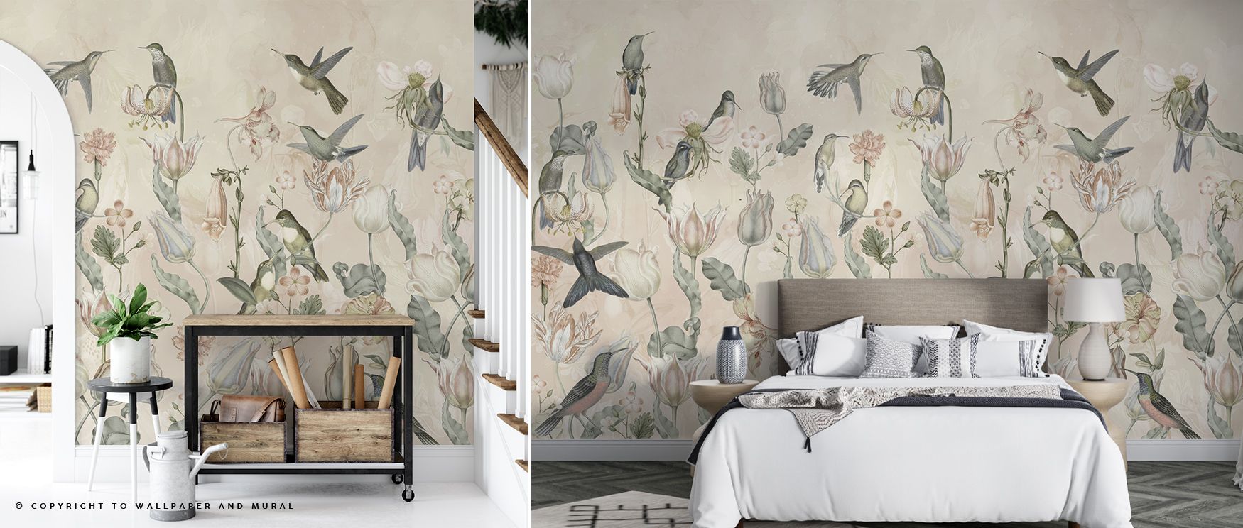 With Tulips and Birds Beige Floral Wallpaper, blossoms expand in flowing harmony with bird details, creating atmosphere alive with elegance. The design enriches walls with charm, turning interiors into refined spaces filled with decorative artistry. Bedro