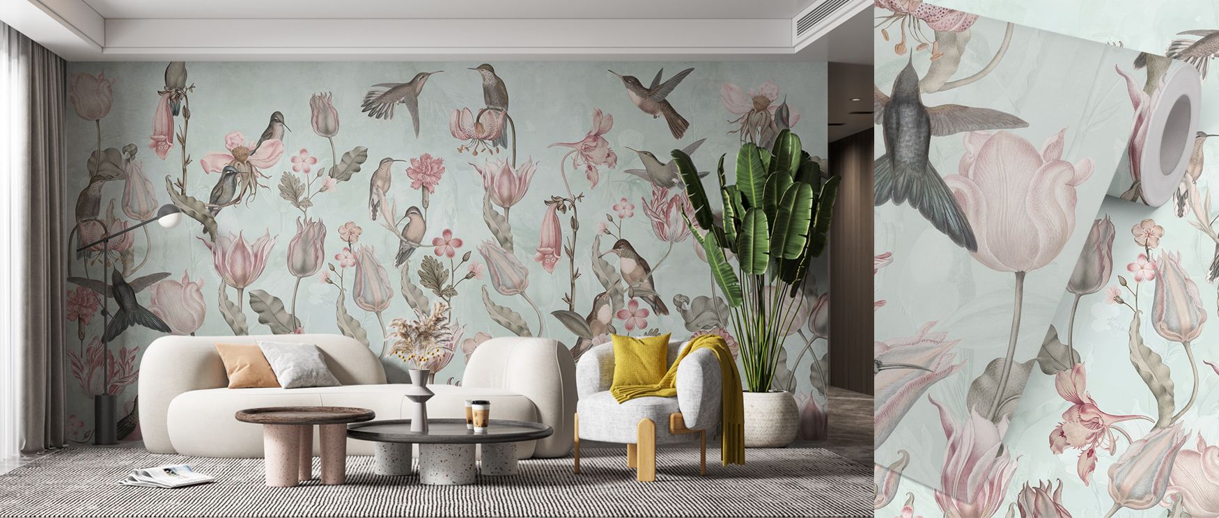 With Tulips and Birds Pistachio Floral Wallpaper, floral and avian motifs create refined rhythm across softened tones. Each pattern enriches atmosphere with calm beauty, making interiors glow with cultivated presence. Bedrooms or offices transform into se