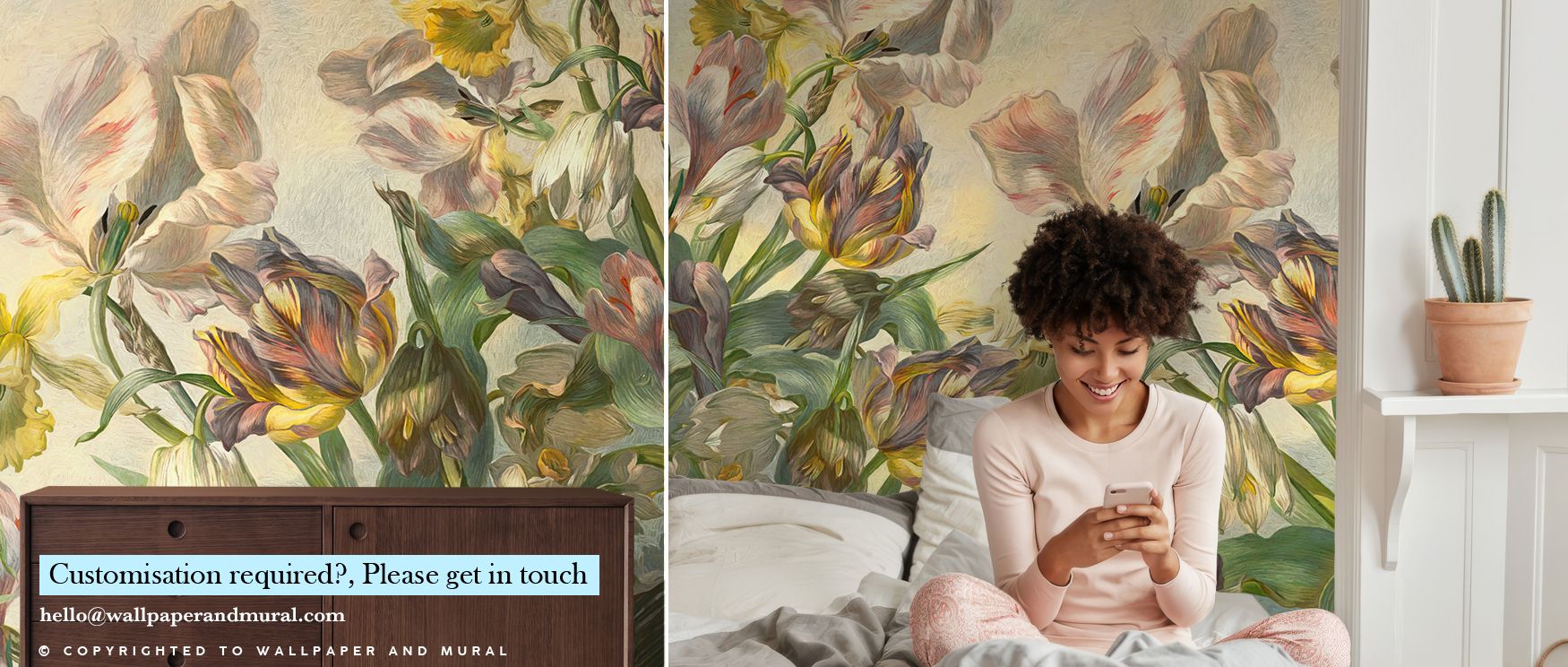 The Tulips Feast Blue Floral Pattern Wallpaper radiates artistry as tulips flow gracefully across blue backdrops in balanced rhythm. The design enriches atmosphere with decorative calm, turning interiors into cultivated spaces. Bedrooms or offices glow wi