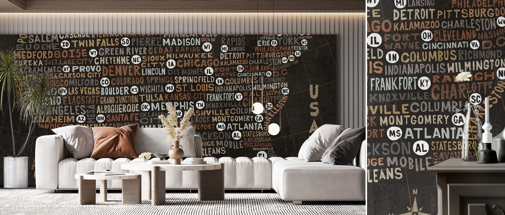 With US City Map Black Urban Wallpaper, city detail expands gracefully across black backdrops in cultivated rhythm. Each line enriches atmosphere with artistry, making interiors glow with refinement. Bedrooms or lounges gain decorative brilliance, offerin