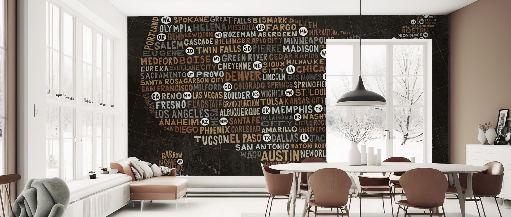 In US City Map Black Urban Wallpaper, intricate pathways weave across softened tones in graceful rhythm. The design enriches atmosphere with artistry, turning walls into cultivated landscapes. Interiors glow with refinement, offering bedrooms or offices d