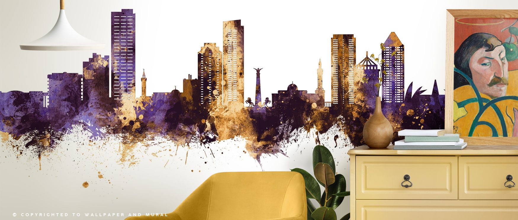 Radiant artistry defines Umm Al Quwain Skyline Purple Gold Wallpaper, where golden structures rise gracefully across purple tones. Each silhouette enriches atmosphere with artistry, making interiors glow with brilliance. Bedrooms or offices glow with metr