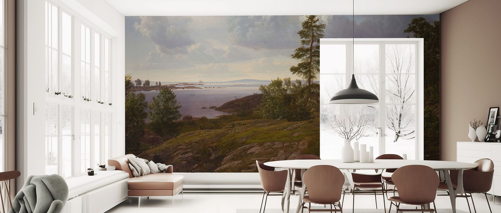 View of Archipelago Elleholm Blekinge Wallpaper reveals refinement as scenic imagery drifts across softened hues. Each detail enriches atmosphere with artistry, making interiors glow with brilliance. Lounges or bedrooms become cultivated spaces enriched b