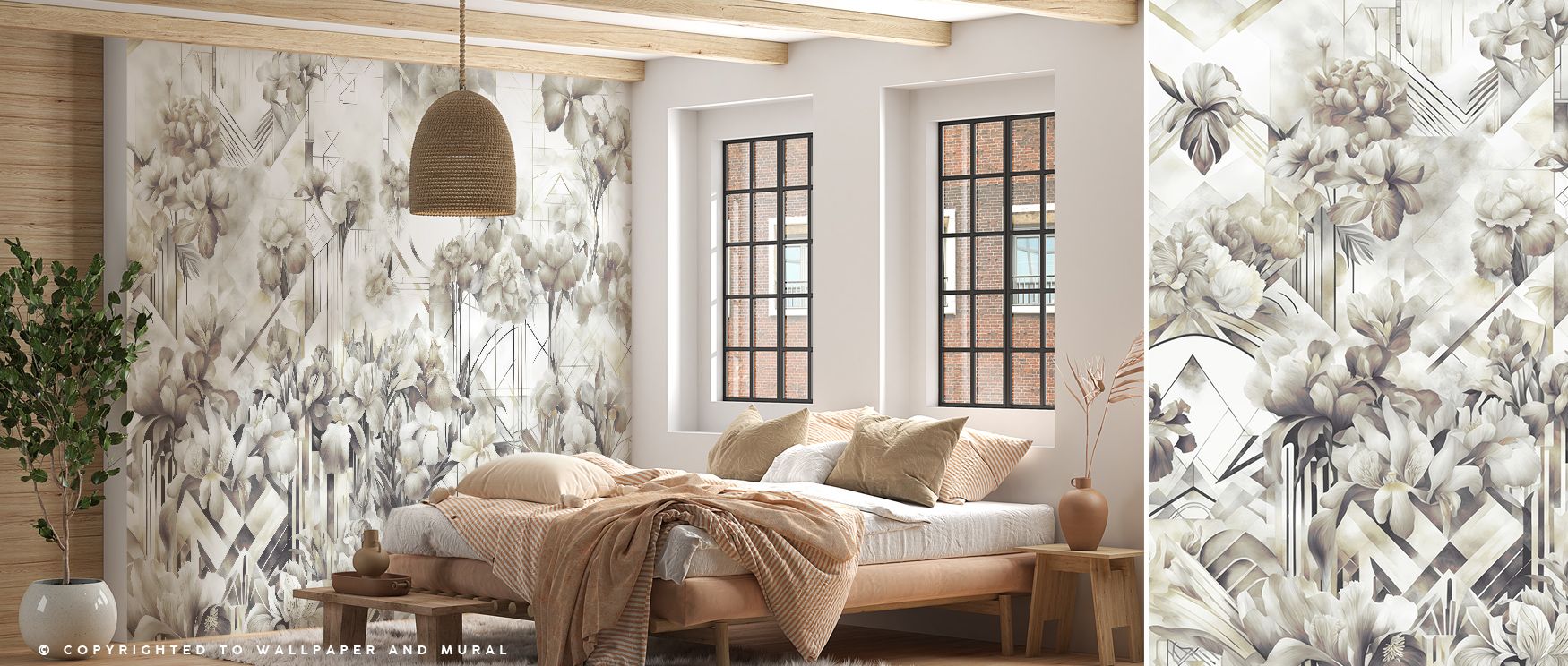 Watercolor Irises Green Floral Wallpaper embodies refinement as blossoms extend across softened tones in graceful balance. Each detail enriches atmosphere with artistry, turning interiors into cultivated landscapes filled with charm. Bedrooms or lounges g