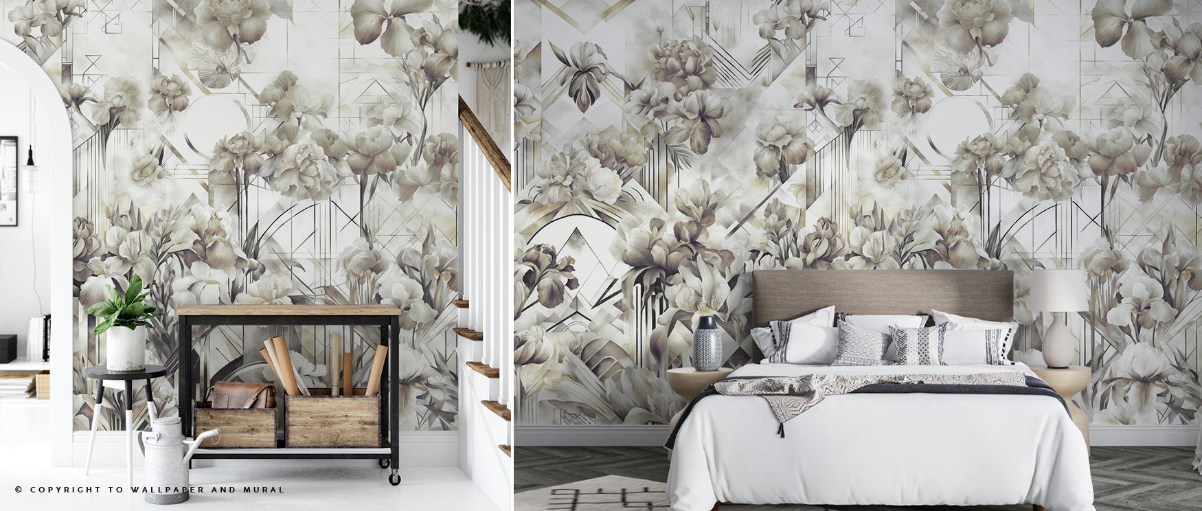 Watercolor Irises Green Floral Wallpaper shines with vitality as blossoms flow gracefully across softened tones. Each detail enriches atmosphere with artistry, creating cultivated brilliance. Lounges or bedrooms glow with decorative refinement enriched by