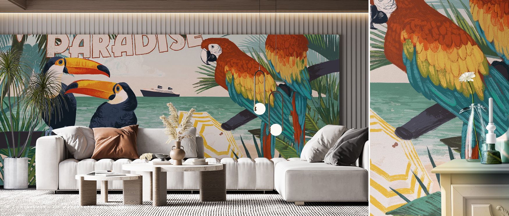 The lush vision of Welcome to Paradise Wallpaper transforms walls into scenery rich with island charm. Detailed strokes of color create visual rhythm, echoing vitality while remaining graceful. The layering of patterns enhances dimension, ensuring each vi