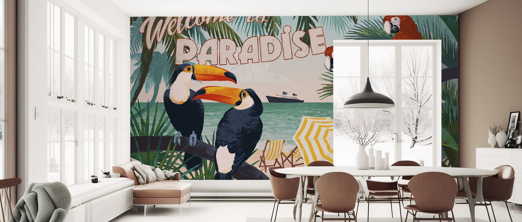 The visual resonance of Welcome to Paradise Wallpaper lies in its blend of natural depth and radiant tones. It shifts gently under light, adding vibrancy without overwhelming. The continuous pattern conveys a timeless summer mood that transforms walls int