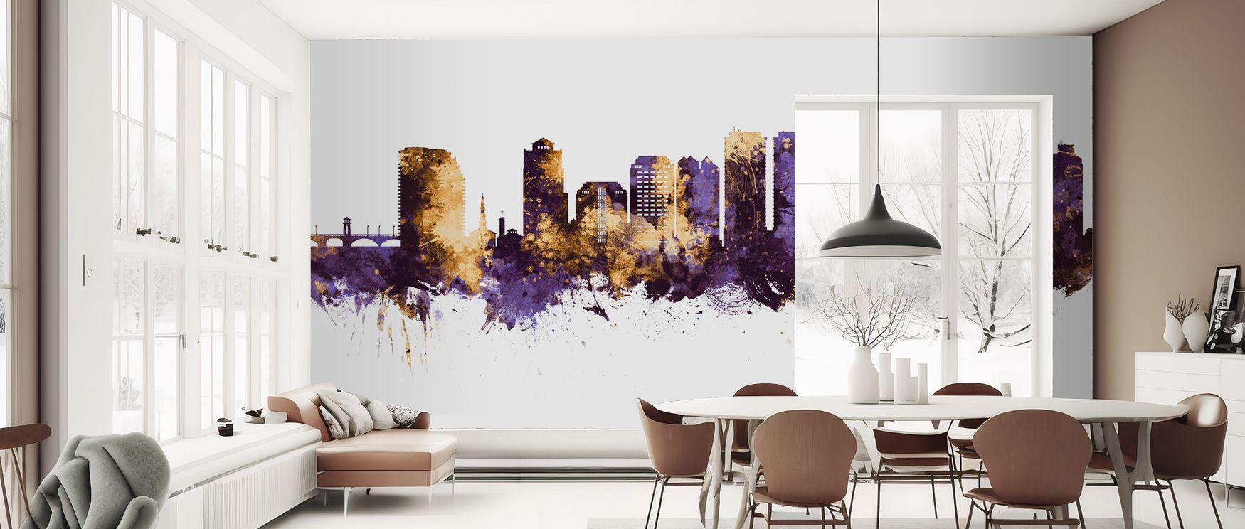 The layered vision of West Palm Beach Skyline Wallpaper translates light into architecture. Purple merges with gold, producing brilliance that accentuates every surface. The skyline conveys luxury while retaining balance. 