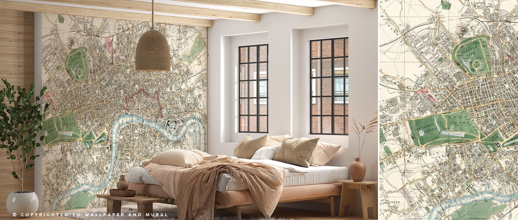 Whitbread's London Wallpaper evokes the romance of history as detailed streets and buildings emerge across the surface, filling interiors with depth and rhythm, enriching bedrooms or living rooms with balance between cultural heritage and calm elegance in