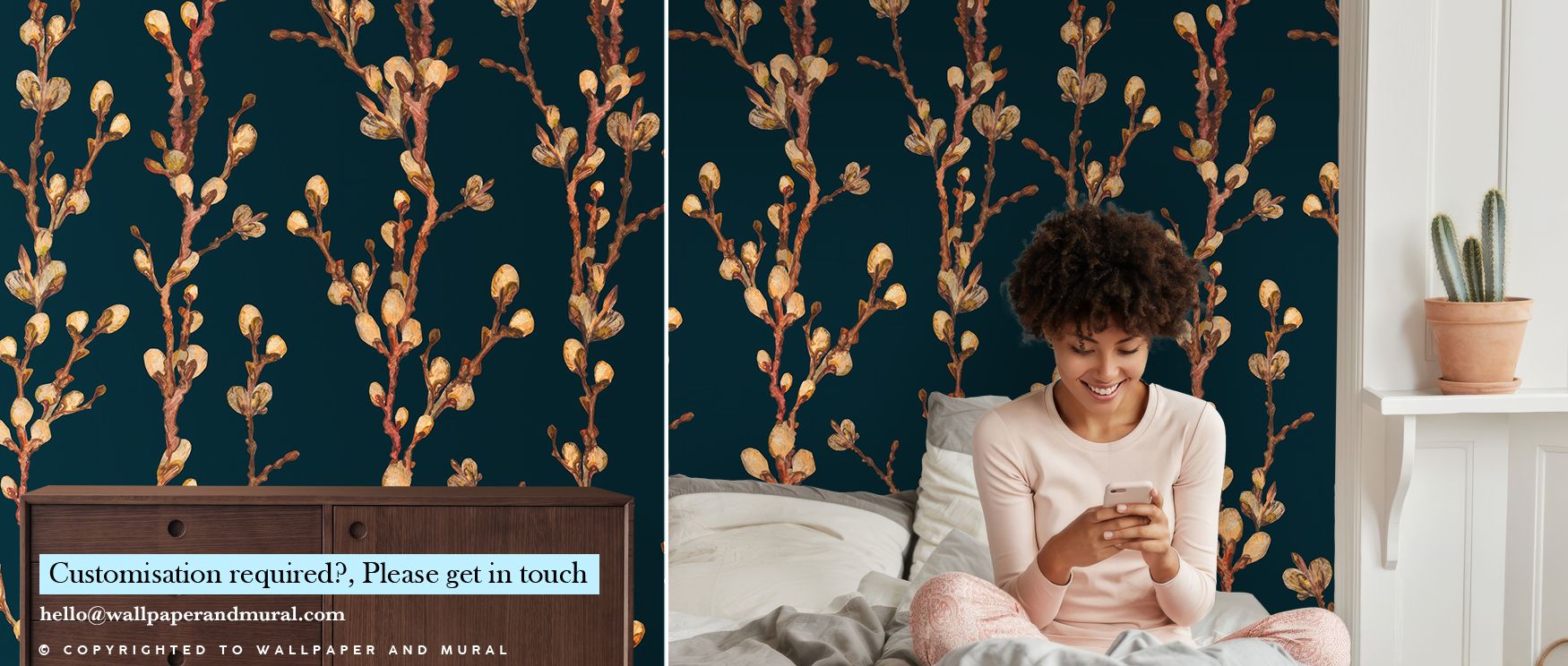 Willow Willow Wallpaper carries botanical beauty through graceful willow motifs, their flowing forms weaving atmosphere that enriches bedrooms or offices with tone that feels timeless, refined, and filled with serenity. 