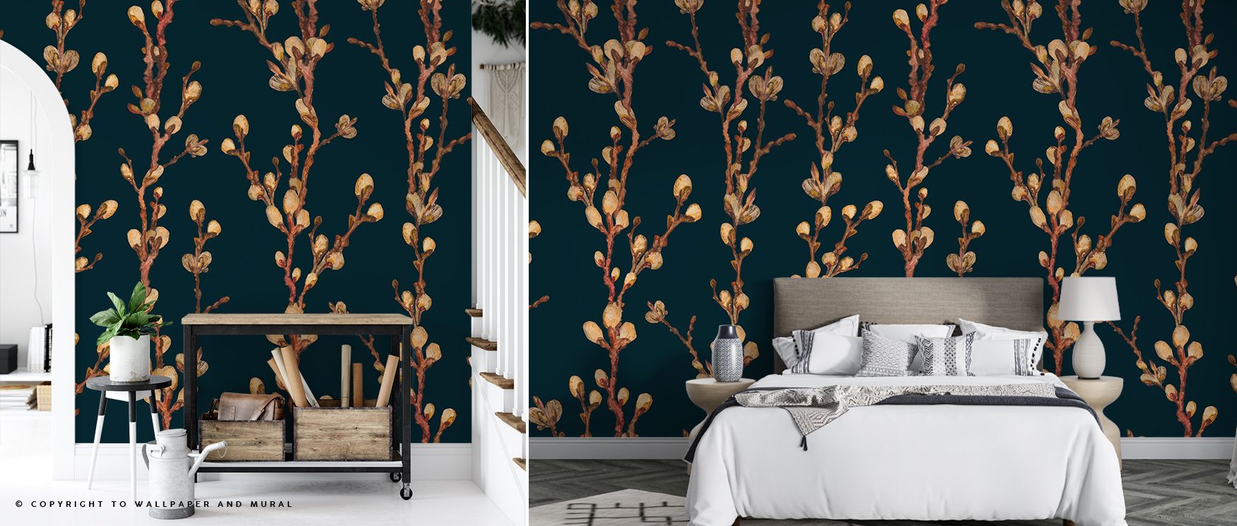 Willow Willow Wallpaper reveals natural artistry as willow lines stretch in rhythm, filling interiors with botanical elegance, enhancing bedrooms or living rooms with mood that feels graceful, decorative, and calming. 