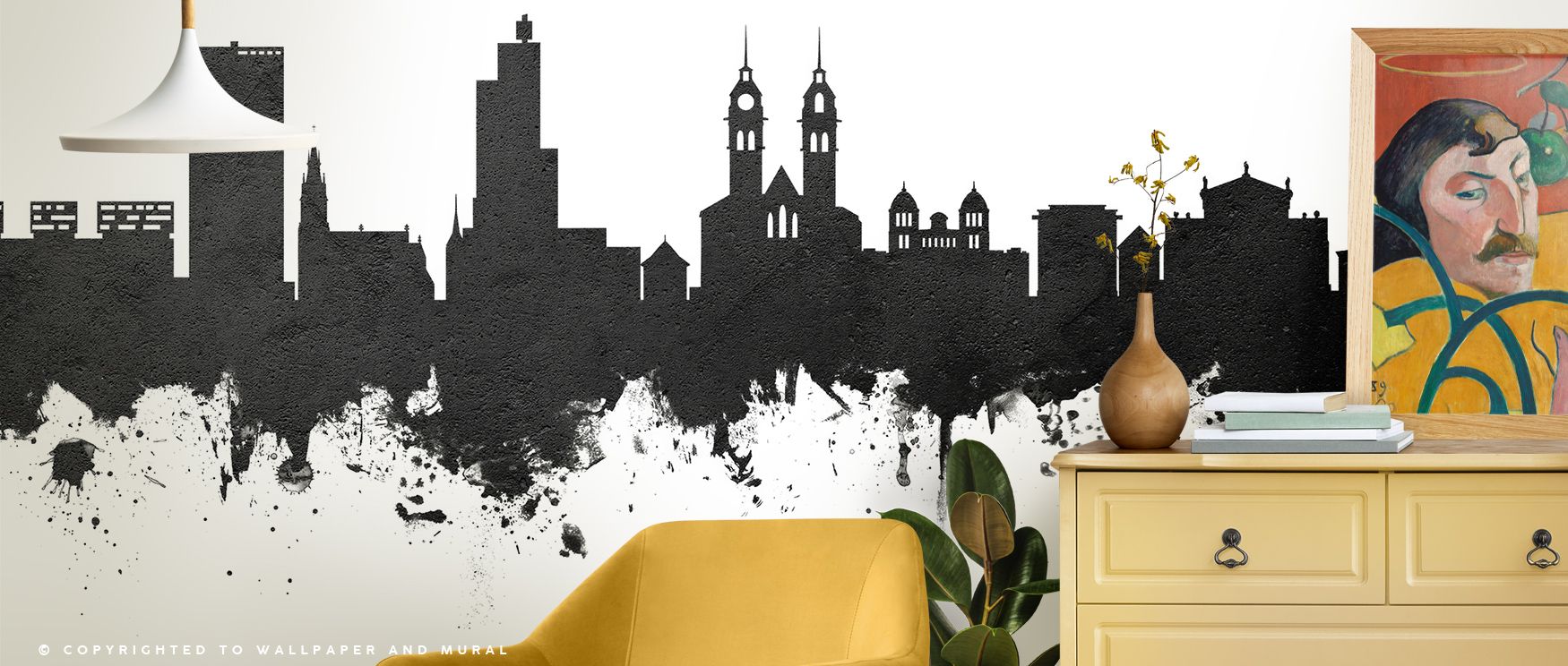 Wintherthur Switzerland Skyline Black & White Wallpaper enriches interiors with architectural artistry, its contrasting tones creating decorative presence that enhances bedrooms or offices with calm rhythm, refinement, and cultural charm. 
