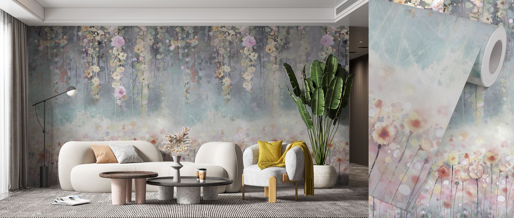 In Wisteria Blue Green Wallpaper, cascading blossoms drift with rhythm that enhances bedrooms or offices with atmosphere of decorative artistry. Its imagery blends calm freshness with refinement, leaving interiors filled with botanical charm, elegance, an
