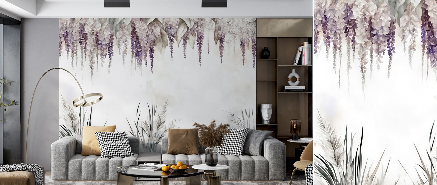 Wonderful Wisteria Soft Wallpaper expresses charm as blossoms hang softly, producing decorative imagery that enriches bedrooms or offices with atmosphere of calm elegance, floral artistry, and timeless natural refinement.