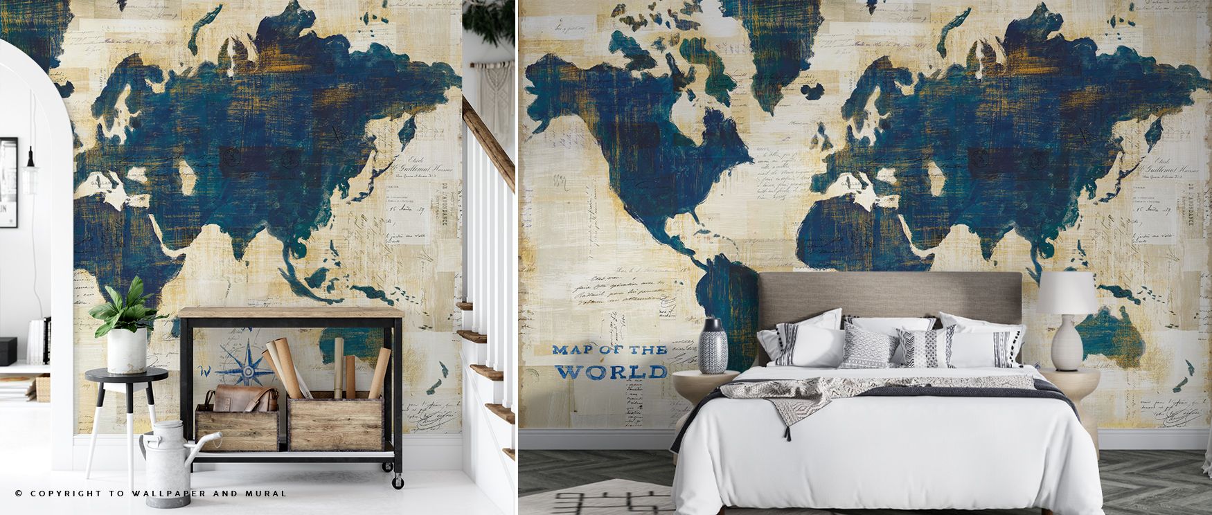 World Map Collage Wallpaper enriches interiors with cartographic imagery painted in rhythmic tone, producing atmosphere that enhances bedrooms or living rooms with decorative refinement, cultural charm, and timeless artistic inspiration. 