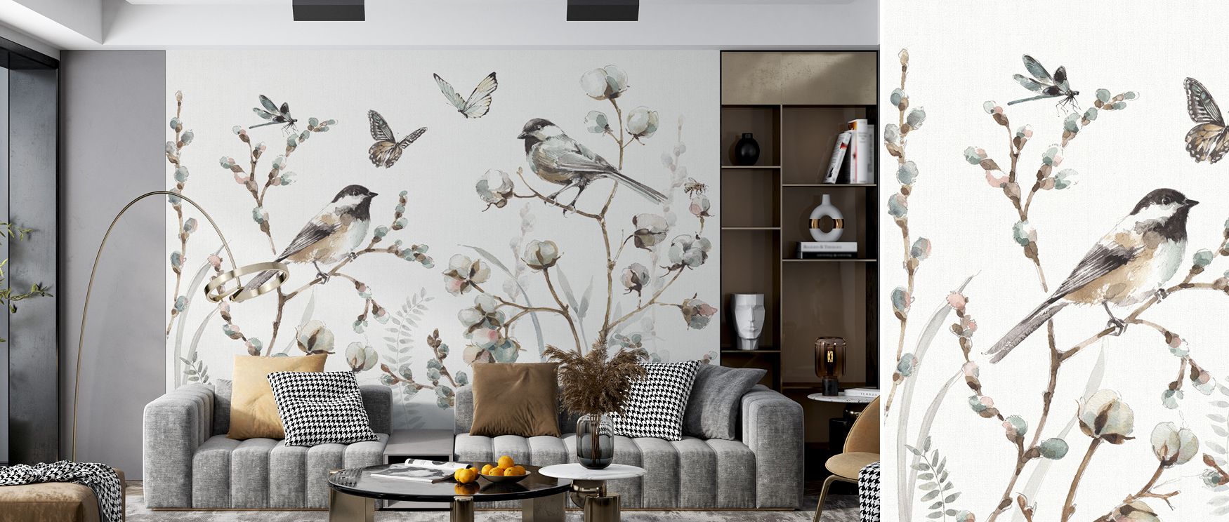 A Country Weekend XV Wallpaper conveys poetic presence of rural forms, enriching bedrooms or living rooms with atmosphere of decorative refinement, rustic balance, and timeless charm, leaving interiors enriched with warmth. 
