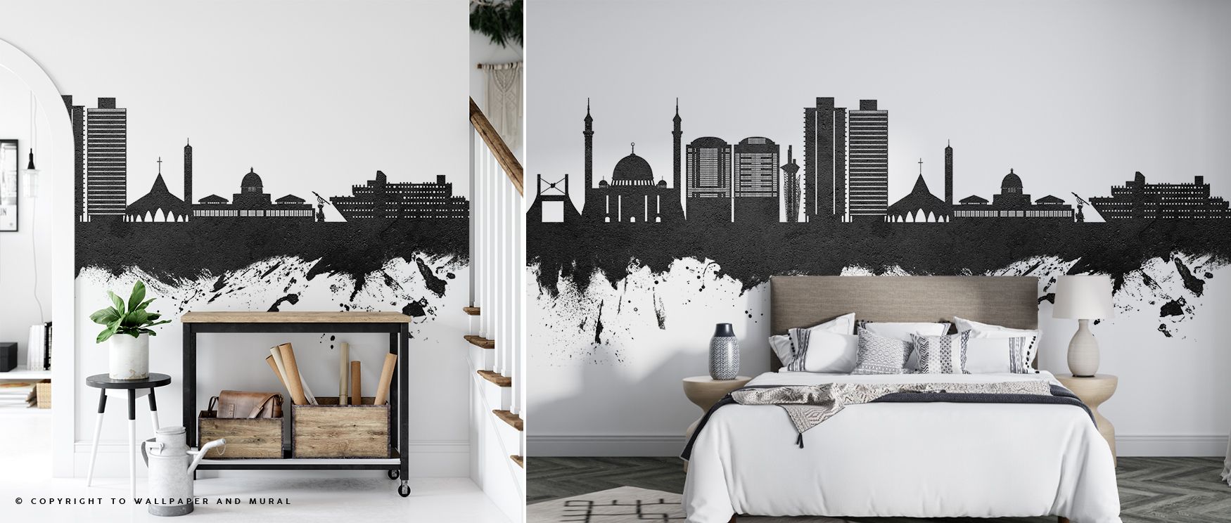 Abuja Nigeria Skyline Black & White Wallpaper reveals the city’s grandeur through monochrome tones, enriching bedrooms or living rooms with atmosphere of decorative artistry, cultural refinement, and timeless urban rhythm that feels elegant and strong. 