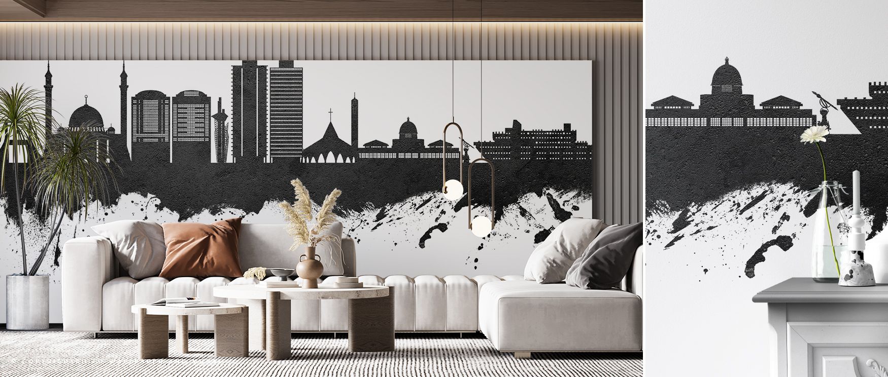 Abuja Nigeria Skyline Black & White Wallpaper enriches interiors with monochrome imagery arranged in rhythm, producing atmosphere that enhances bedrooms or living rooms with decorative refinement, cultural artistry, and timeless urban charm. 