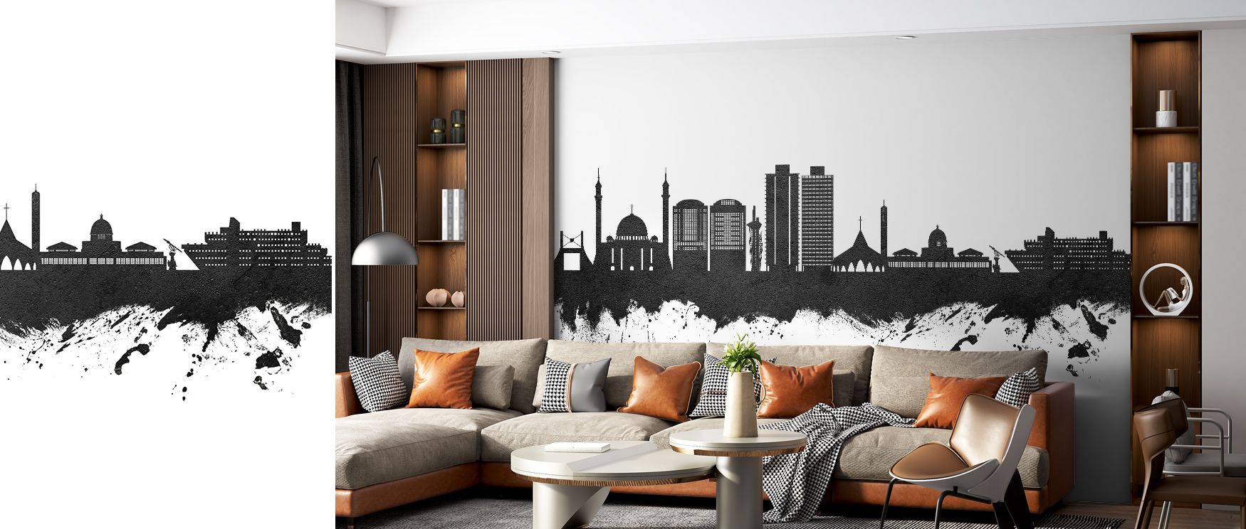 Abuja Nigeria Skyline Black & White Wallpaper expresses presence of architectural heritage through bold silhouettes, enriching bedrooms or offices with atmosphere of decorative refinement, cultural rhythm, and timeless artistry, leaving walls enriched wit