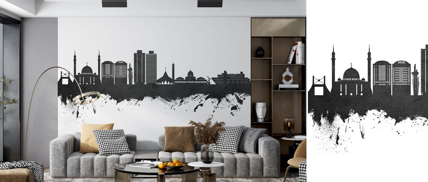 Abuja Nigeria Skyline Black & White Wallpaper conveys urban artistry through crisp monochrome, enriching bedrooms or living rooms with atmosphere of decorative refinement, cultural sophistication, and timeless balance that feels elegant. 