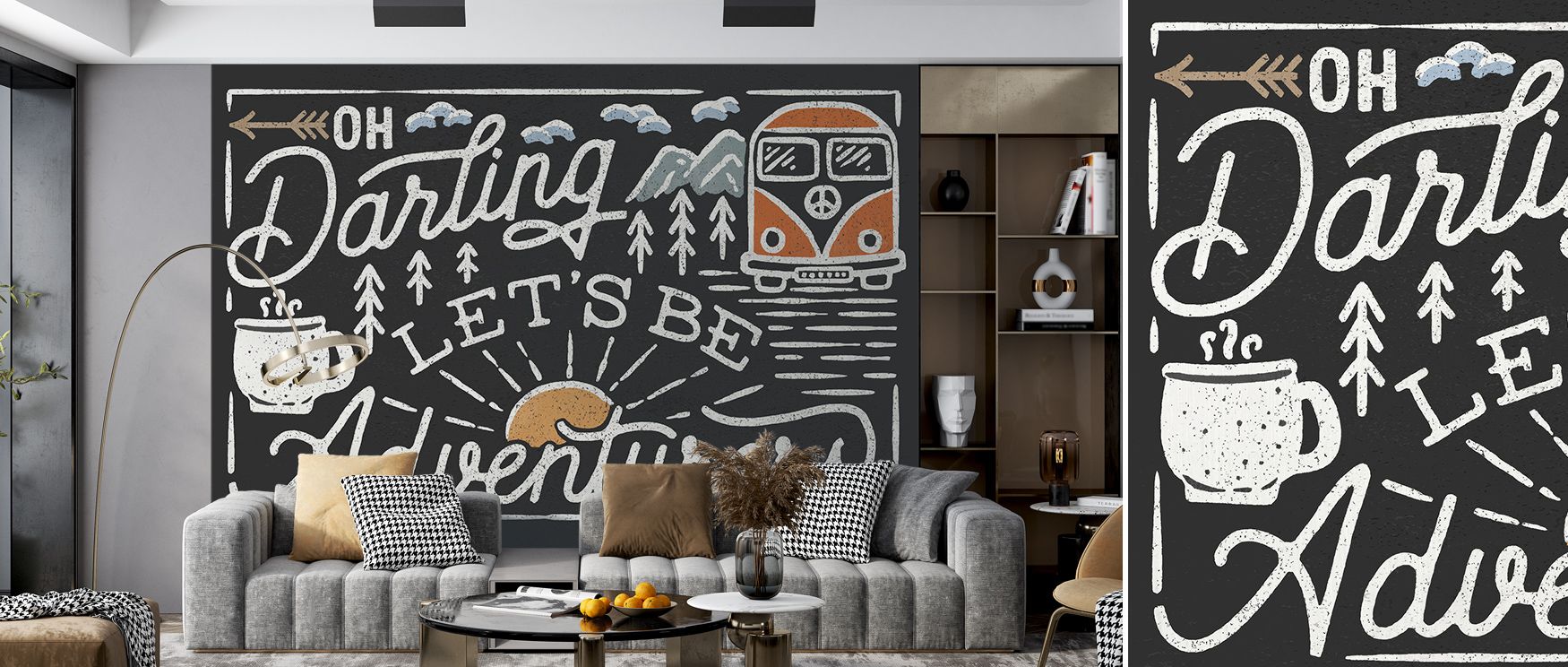 Adventurous Black Wallpaper conveys charm of dark artistry in scattered motifs, enriching bedrooms or living rooms with atmosphere of decorative refinement, cultural rhythm, and timeless strength, leaving interiors enriched with energy. 