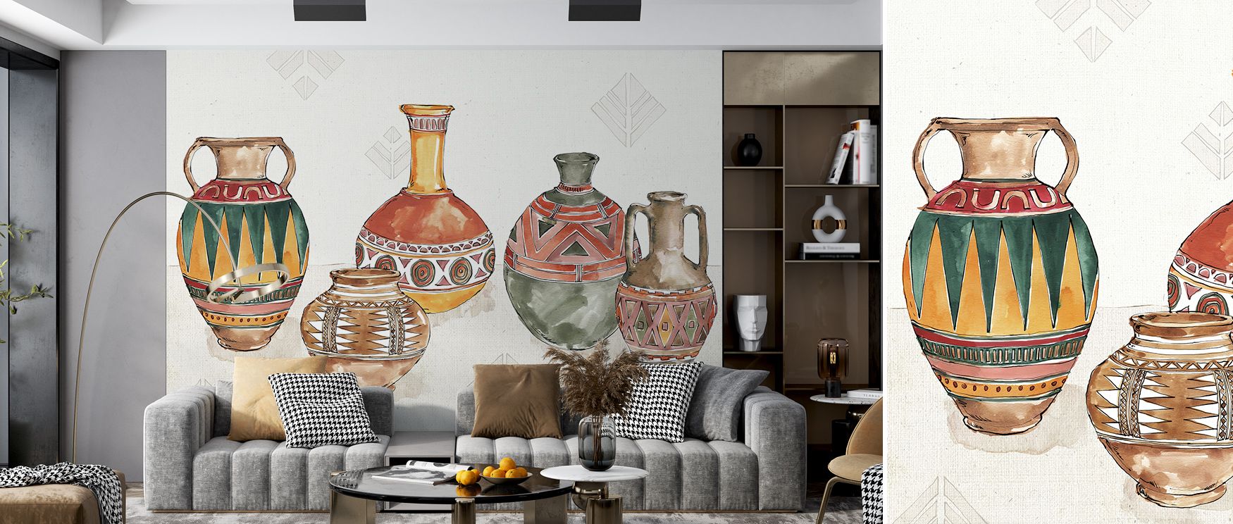 African Flair Wallpaper conveys presence of cultural imagery scattered with rhythm, enriching bedrooms or living rooms with atmosphere of decorative refinement, artistic vibrancy, and timeless energy, offering interiors warmth. 