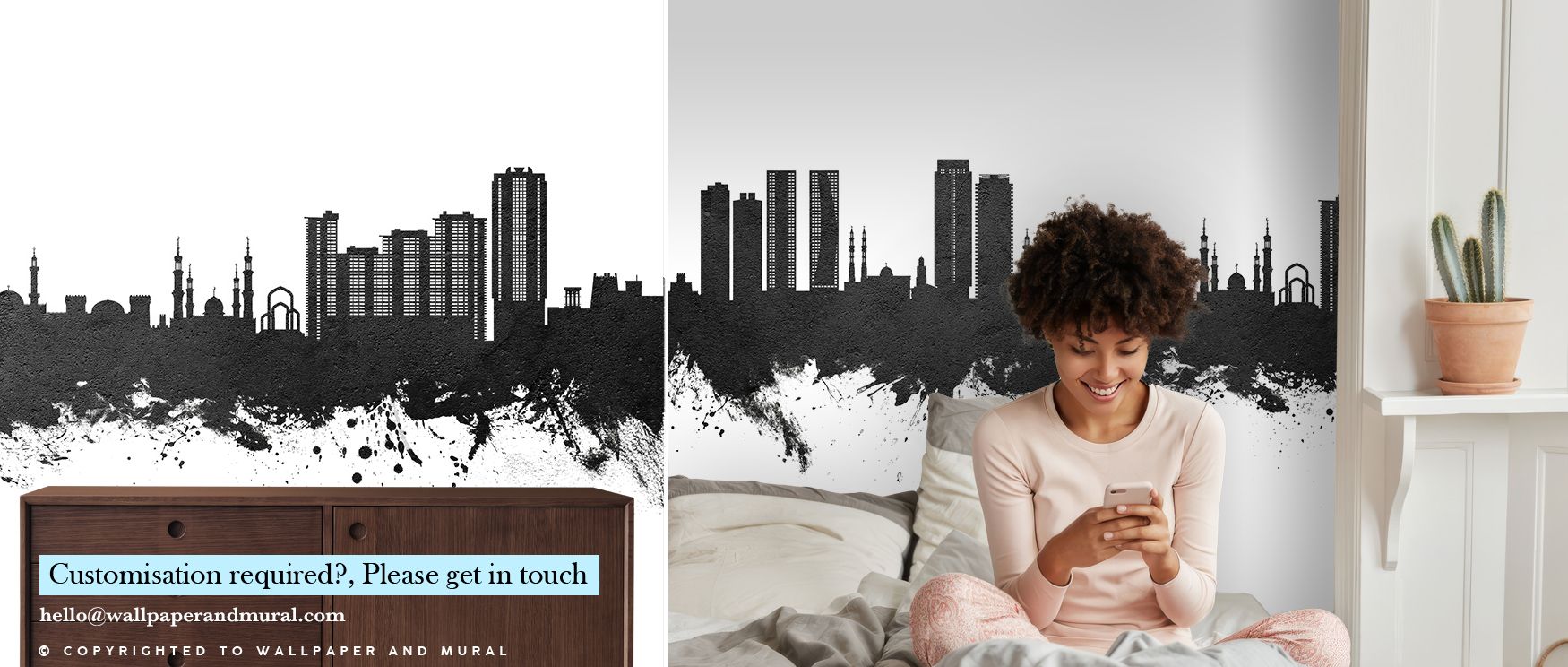In Ajman Skyline Black & White Wallpaper, architectural forms rise in rhythmic silhouettes, enriching bedrooms or offices with atmosphere of decorative artistry, cultural balance, and timeless sophistication, producing interiors that feel elegant. 