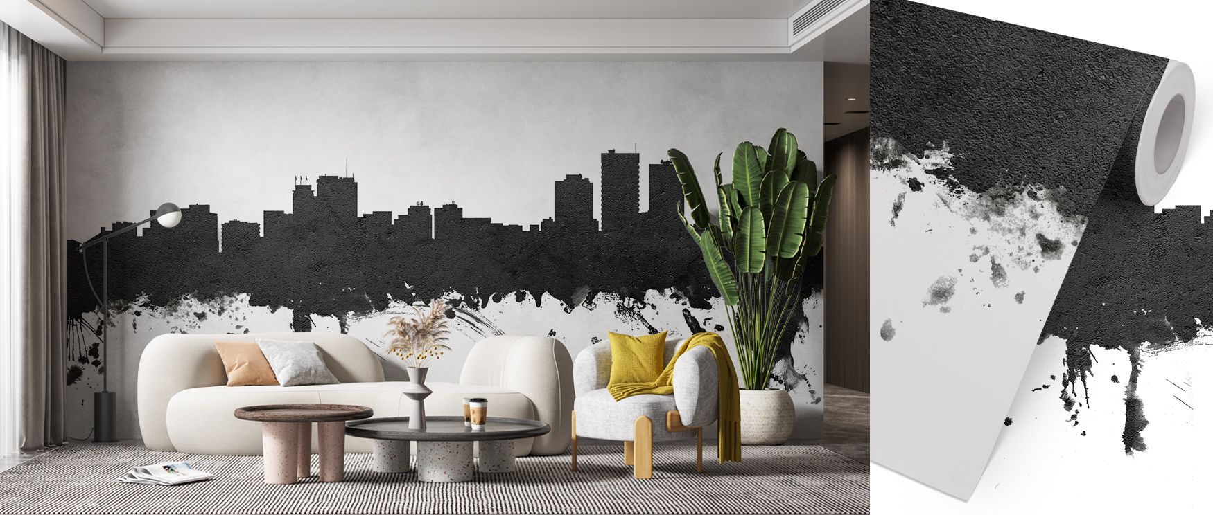 Anchorage Alaska Skyline Black & White Wallpaper conveys elegance of architectural imagery arranged in monochrome, enriching bedrooms or living rooms with atmosphere of decorative refinement, cultural artistry, and timeless balance that feels bold. 
