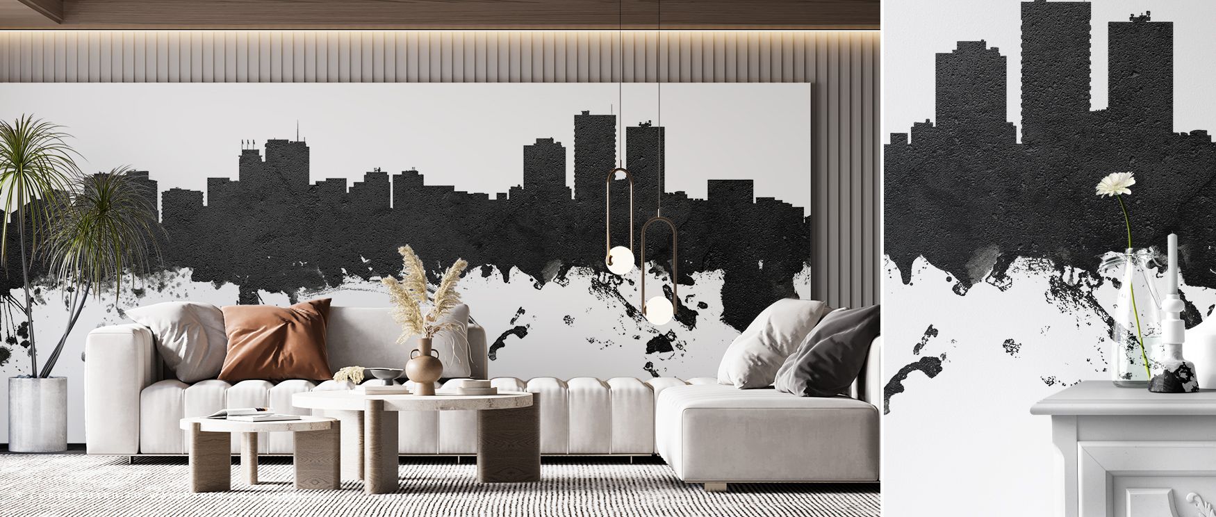 Anchorage Alaska Skyline Black & White Wallpaper reflects artistry of heritage through detailed silhouettes, enriching bedrooms or offices with atmosphere of decorative refinement, cultural rhythm, and timeless elegance, offering interiors charm. 