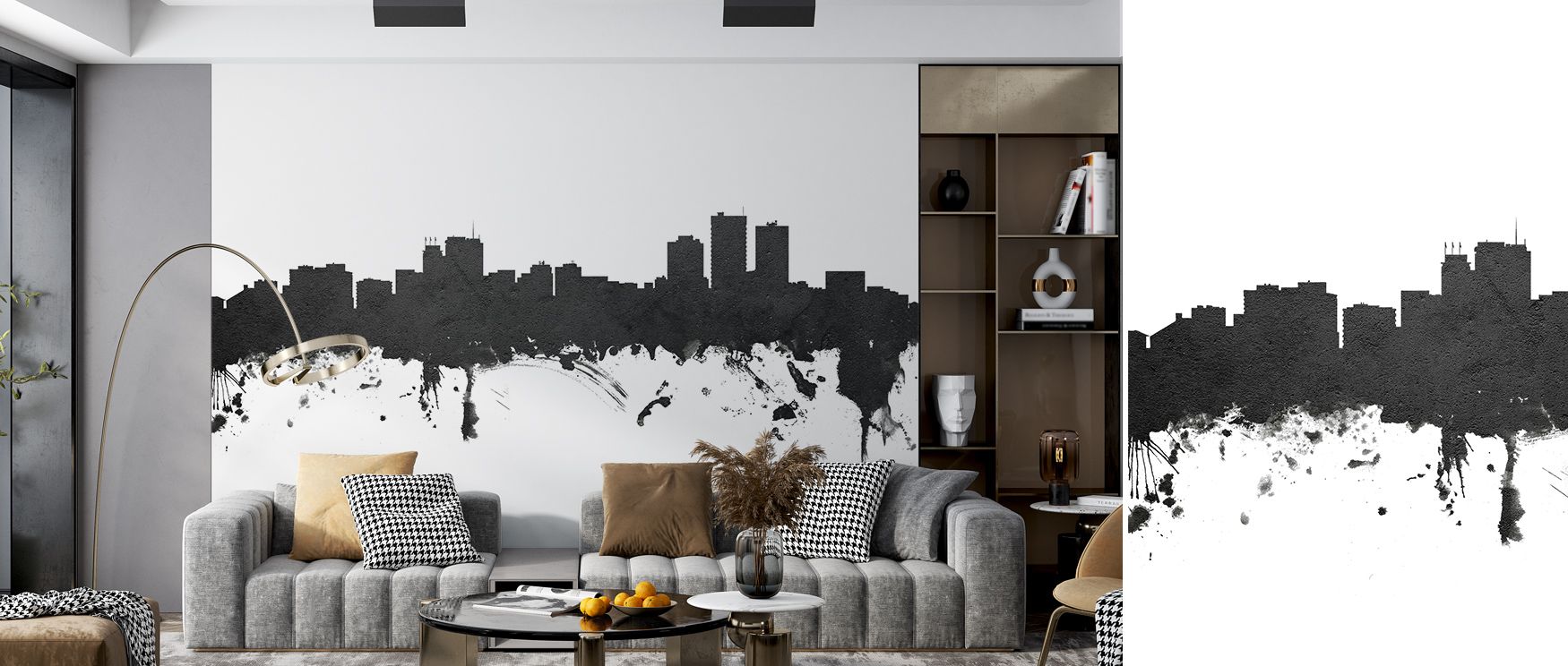 Anchorage Alaska Skyline Black & White Wallpaper expresses urban refinement with tonal rhythm, enriching bedrooms or offices with atmosphere of decorative artistry, cultural balance, and timeless presence that feels elegant. 