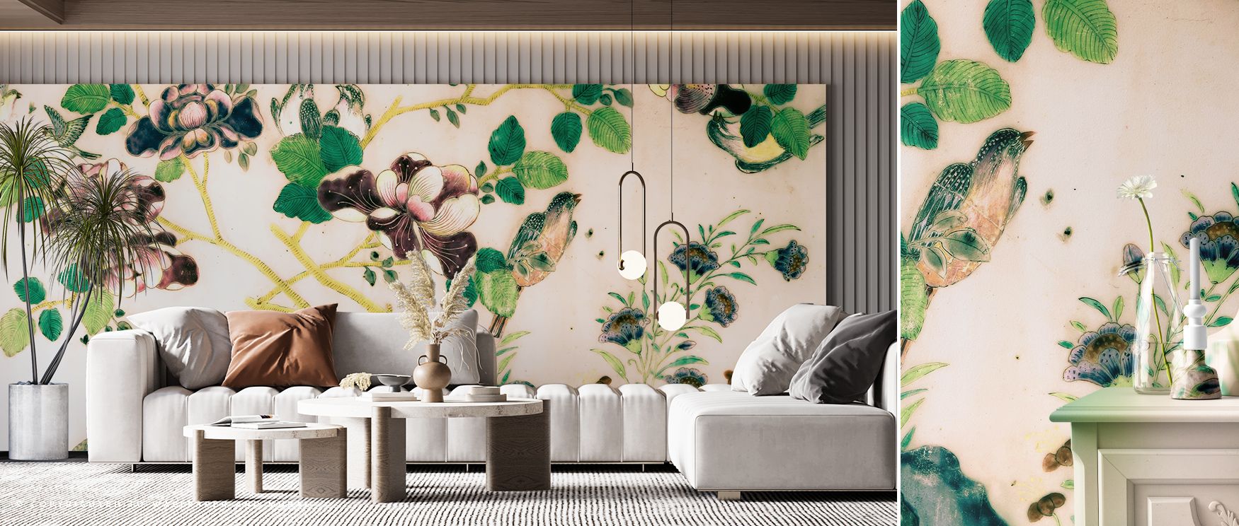 Antique Birds and Foliage Wallpaper reflects poetic rhythm of nature-inspired forms, enriching bedrooms or offices with atmosphere of decorative refinement, cultural artistry, and timeless elegance that feels calm. 