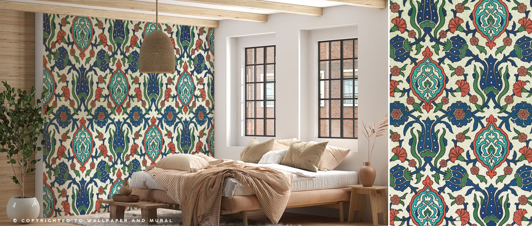 Arabe Dreams no. 48 Wallpaper infuses interiors with Arabian artistry, its flowing motifs radiating vitality across walls. Bedrooms or living rooms glow with exotic charm, as rhythmic patterns suggest movement and cultural resonance in every detail. 