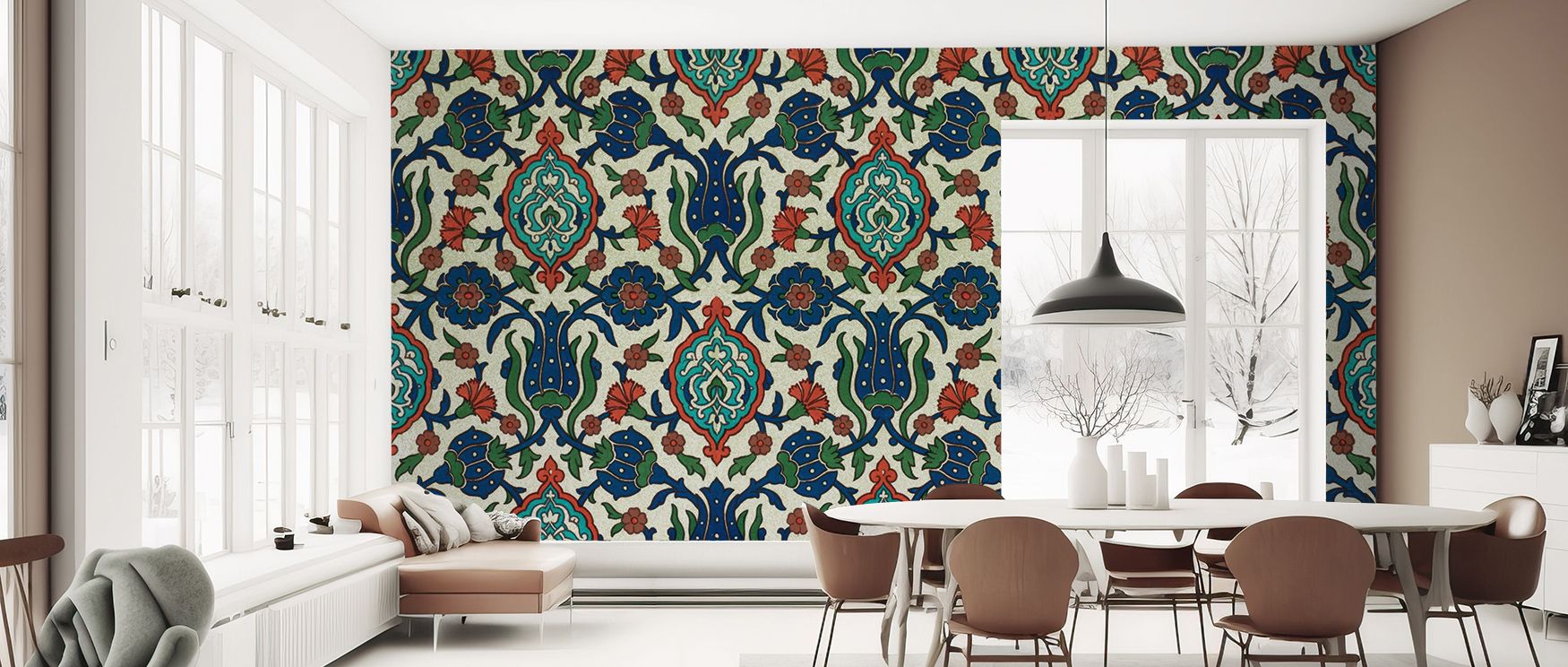 Arabe Dreams no. 48 Wallpaper guides interiors into exotic atmosphere, its imagery reflecting vitality. Bedrooms or offices resonate with patterns that link tradition with imagination, surrounding spaces in radiance and depth. 