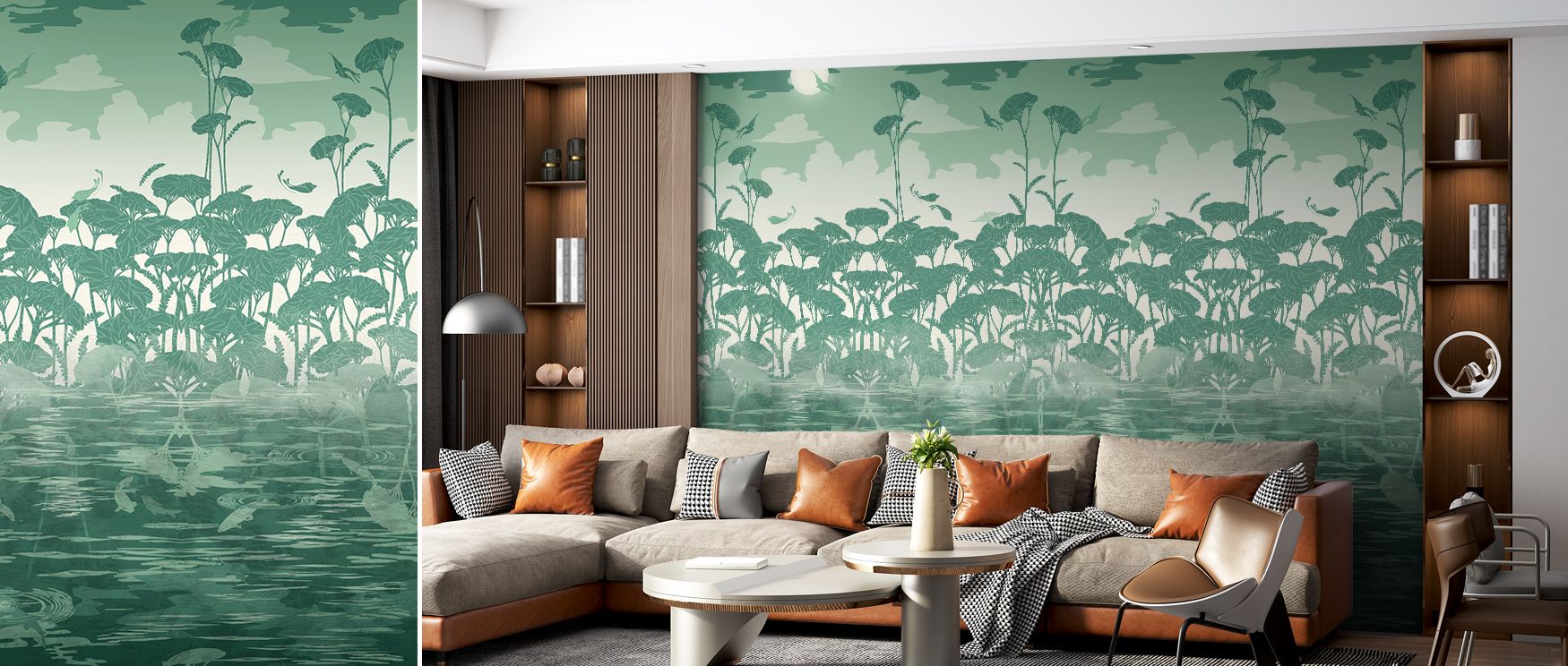 Across its surface, As Above So Below Emerald Wallpaper unfolds in delicate detail. Bedrooms or living rooms adopt quiet rhythm, enriched with glowing emerald patterns that inspire calm energy, surrounding interiors with atmosphere of mystical reflection.