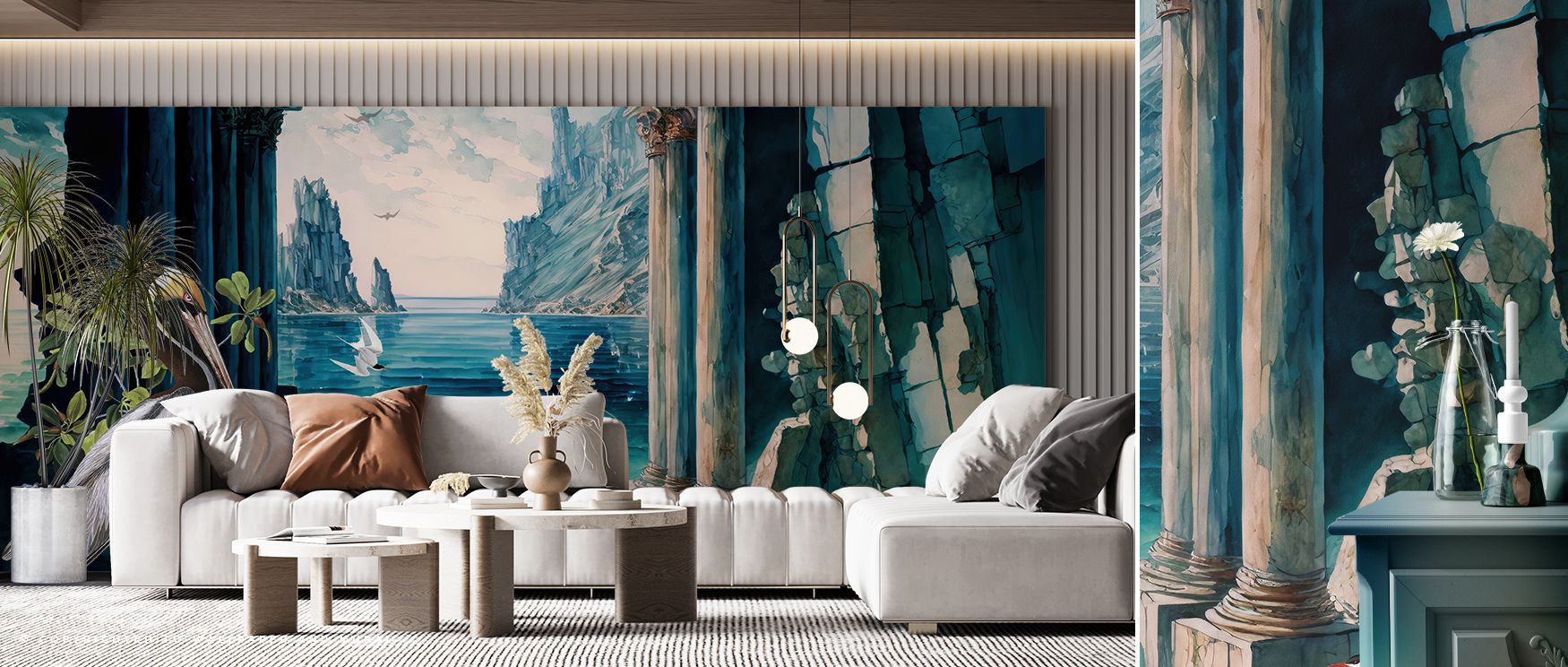 Atlantis Temple II Wallpaper reflects mythical artistry, layering symmetry across walls with luminous detail. Bedrooms or offices resonate with serenity, filled with patterns that echo cultural heritage while inspiring reflective calm. 