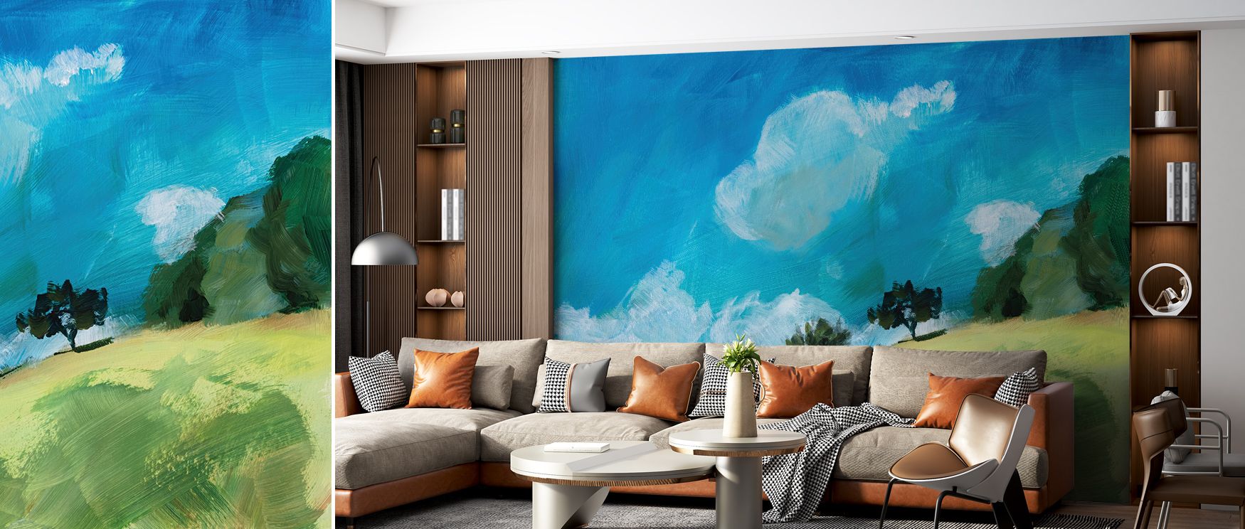 Subtle contrasts animate August Clouds Study Wallpaper, revealing depth within drifting motifs. Living rooms or bedrooms inherit tranquility, transformed by patterns that soften interiors with quiet energy. 