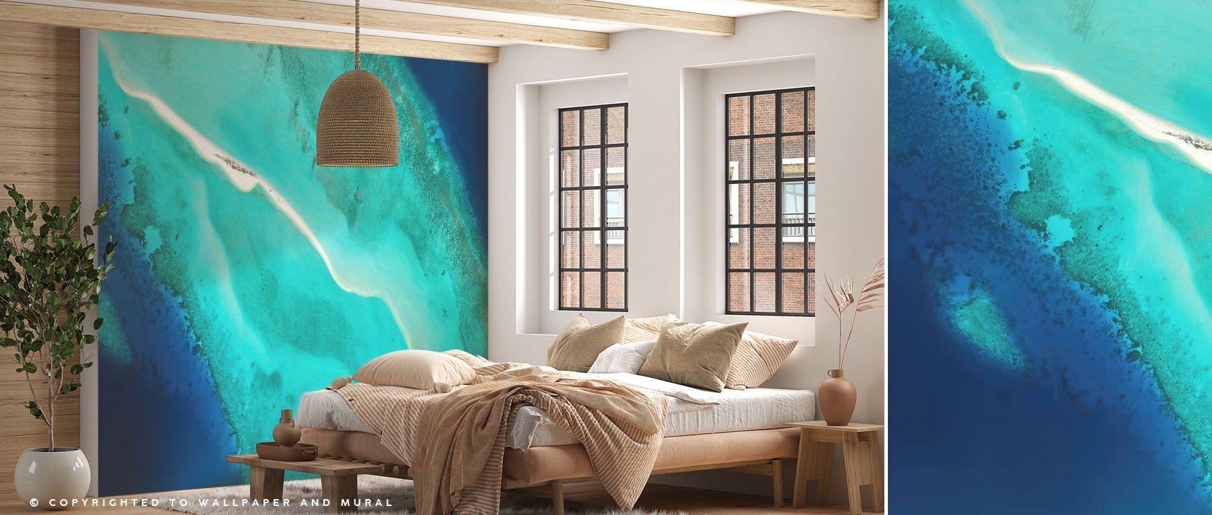 Baa Atoll Wallpaper flows with tropical charm, its imagery reflecting richness of island scenery. Bedrooms or living rooms adopt calm vibrancy, touched by natural tones that create balance and freshness within interiors. 