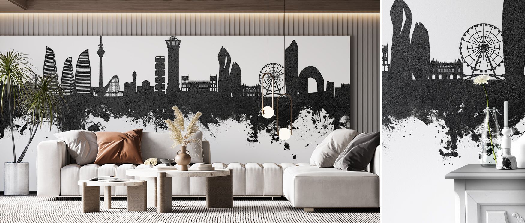 With its classic contrasts, Baku Skyline Black & White Wallpaper enriches interiors by layering heritage across walls. Silhouettes emerge in graceful repetition, offering living rooms or bedrooms refined sophistication. The design suggests permanence whil