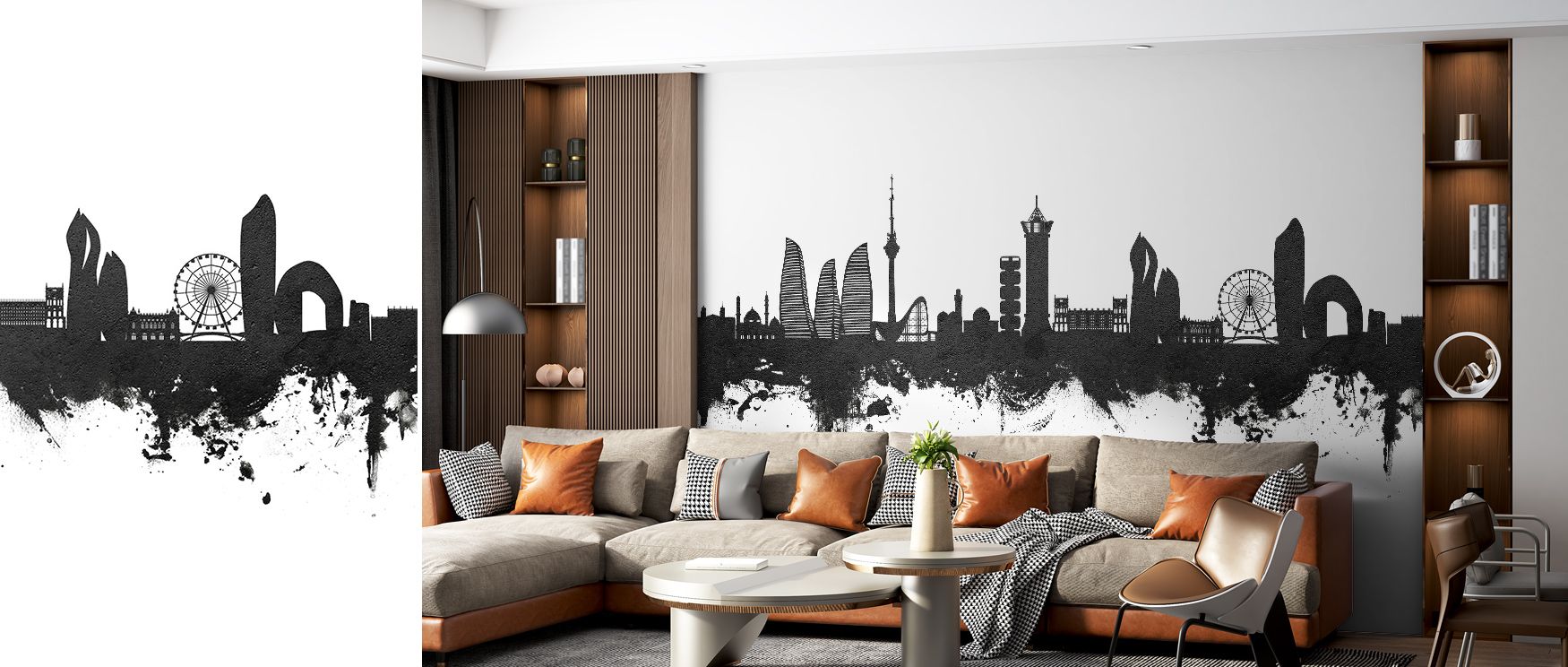The monochrome imagery of Baku Skyline Black & White Wallpaper reveals strength and elegance, where structural outlines create visual harmony. Interiors such as offices or bedrooms adopt atmosphere of calm refinement, their walls touched by heritage. The 