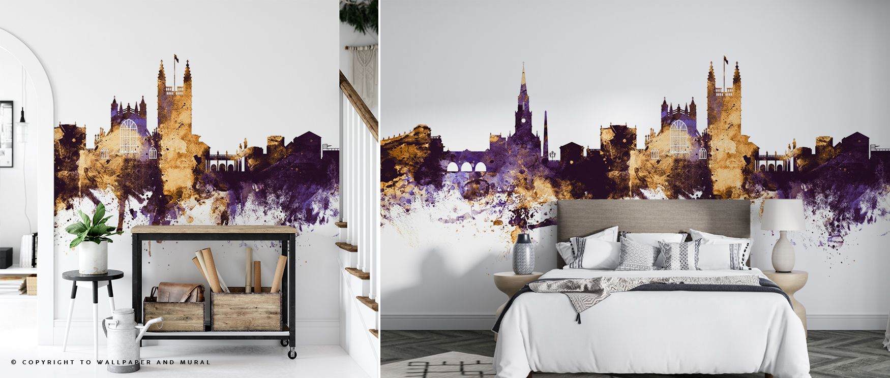 With glowing imagery, Bath England Skyline Purple & Gold Wallpaper layers architecture in balance, enriching living rooms or bedrooms. The tones suggest both tradition and elegance, surrounding interiors with resonance of heritage. The wallpaper offers ca