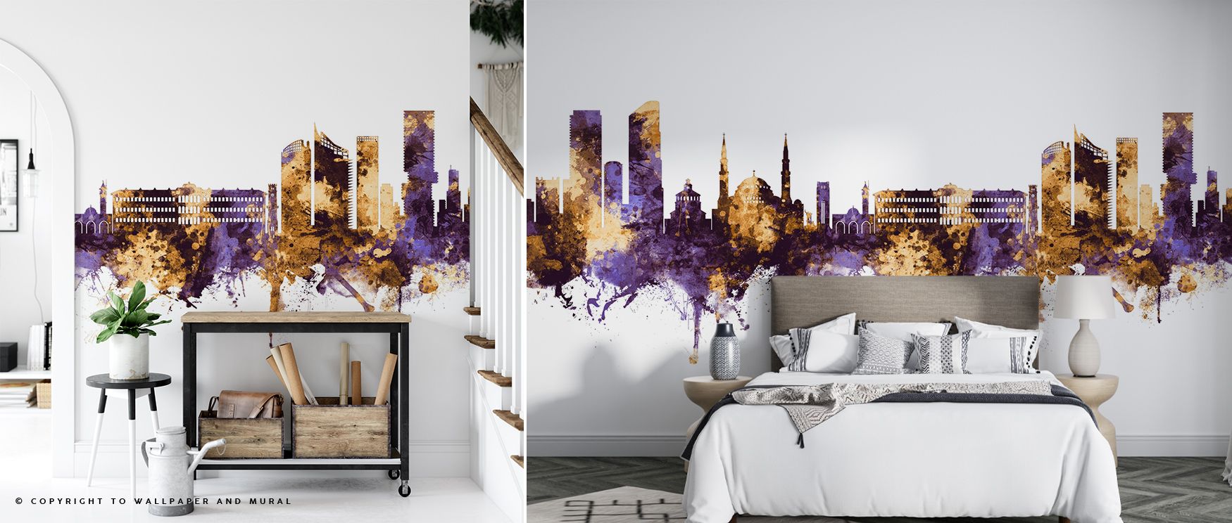 Beirut Lebanon Skyline Purple & Gold Wallpaper surrounds interiors with urban elegance, where tones of purple and gold carry sophistication. Living rooms or bedrooms gain atmosphere of resonance, their walls enriched by imagery that reflects cultural char