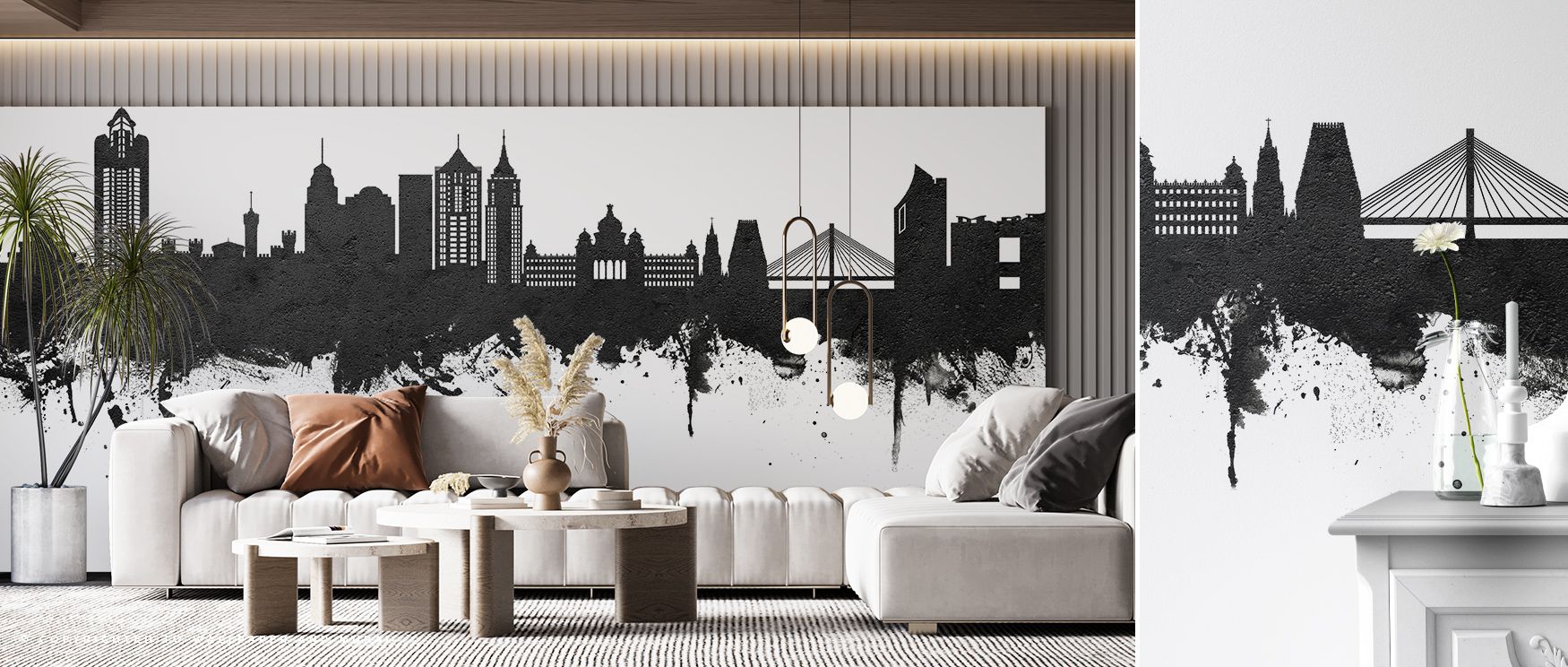 Bengaluru India Skyline Black & White Wallpaper portrays the city’s horizon in graceful contrasts, layering forms in monochrome balance. Offices or bedrooms resonate with timeless calmness, enriched by atmosphere of cultural beauty. Interiors transform in
