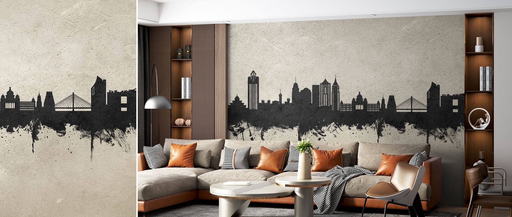 Subtle textures animate Bengaluru India Skyline Concrete Wallpaper, highlighting structures with depth and clarity. Living rooms or bedrooms adopt atmosphere of heritage, their walls enriched by imagery that connects past with present in elegant balance. 